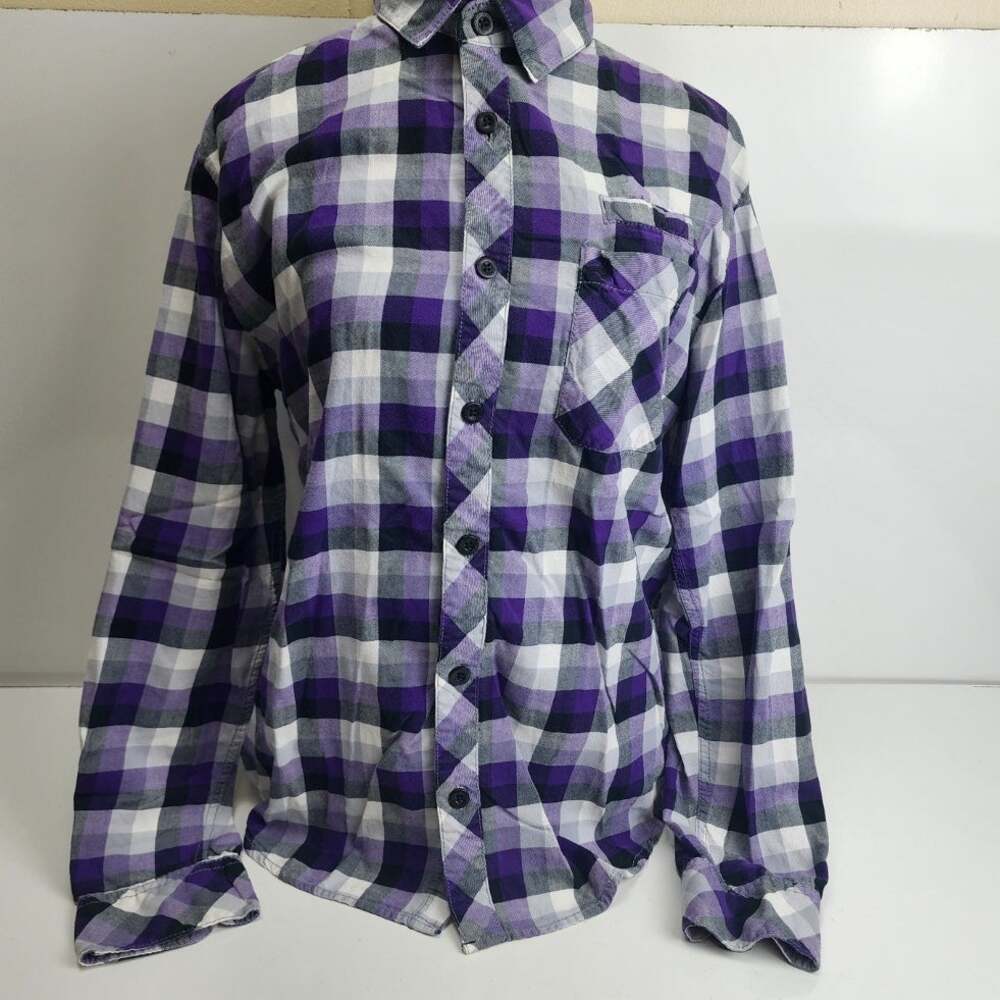 Aeropostale Purple Black White Plaid Long Sleeve Button-Up Flannel Men's Size M